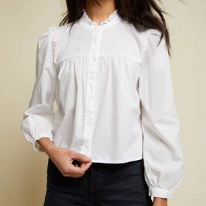 NWT: Nation LTD Los Angeles White Ruffle Collar Blouse Size Medium